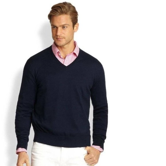 Mens Sweater Navy Blue 2XL Tall Long Sleeve V-Neck Cotton Winter Sonoma - Picture 1 of 4
